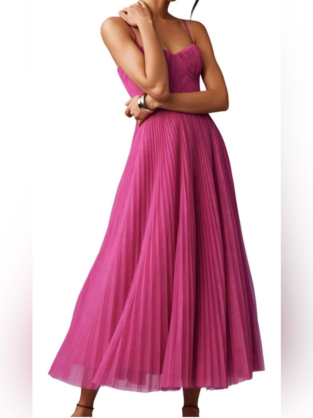 A.   FUNRKLI Elegant Pleated Line Fuchsia Pleated Maxi Backless Large Dress NEW